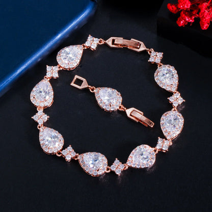 Sparkly Pear Cut Cubic Zirconia Tennis Bracelet - Rose Gold Copper
