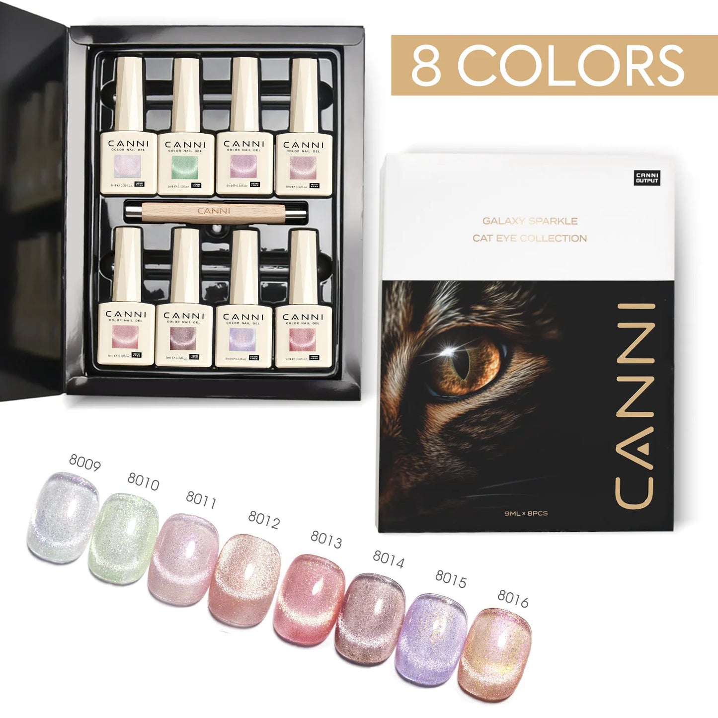 Cat Eye Gel Polish Set - 8 HEMA-Free UV Gel Colors for Magnetic Nail Art
