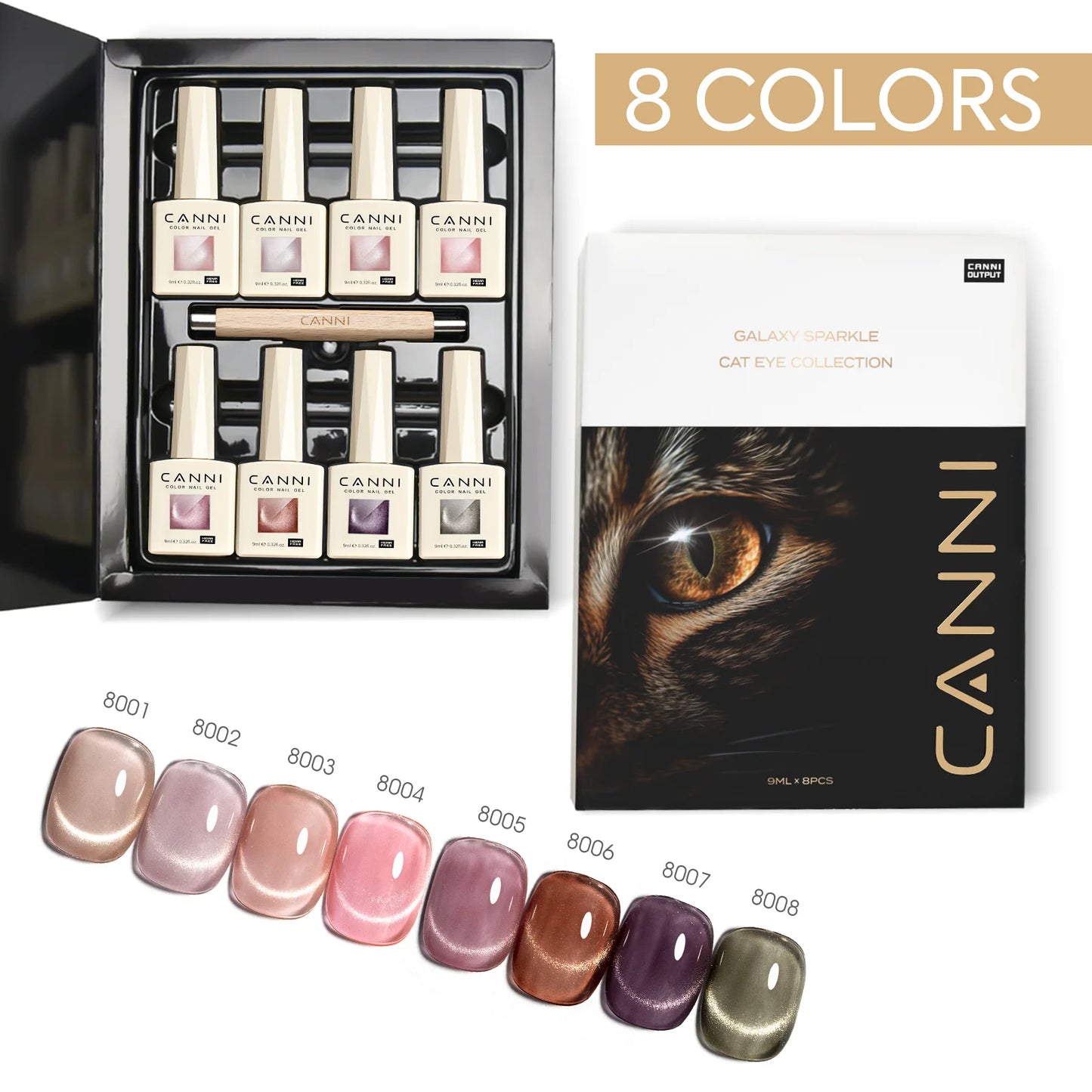 Cat Eye Gel Polish Set - 8 HEMA-Free UV Gel Colors for Magnetic Nail Art