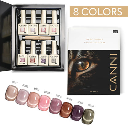 Cat Eye Gel Polish Set - 8 HEMA-Free UV Gel Colors for Magnetic Nail Art