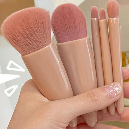 5-Piece Travel Makeup Brush Set with Mirror - Mini Cosmetic Brushes in Compact Case