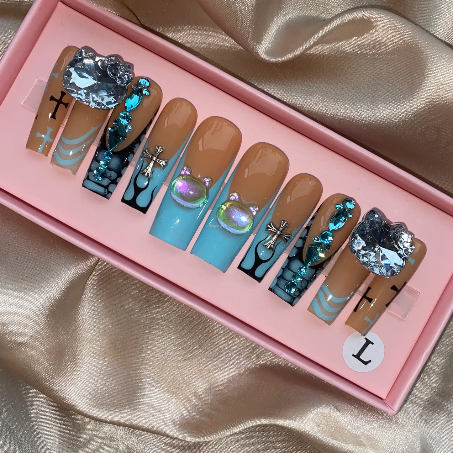 Long Square Glitter Rhinestone Press On Acrylic Nails