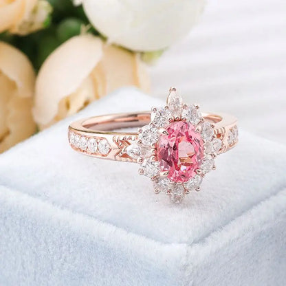 Lab-Grown Pink Diamond Ring - 1.5ct Oval Padparadscha 10K Gold
