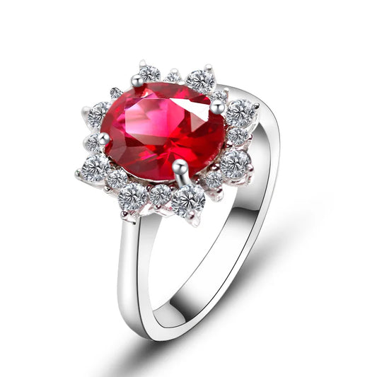 Lab-Grown Ruby Ring - Oval Cut 925 Sterling Silver Pavé Setting