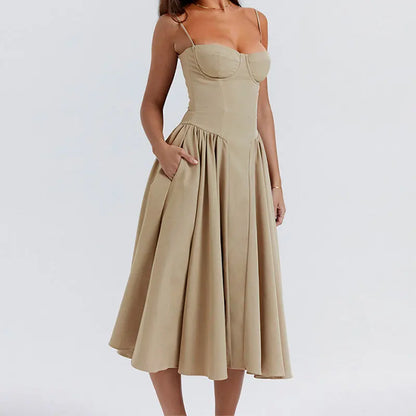 Elegant Retro Suspender A-Line Midi Dress