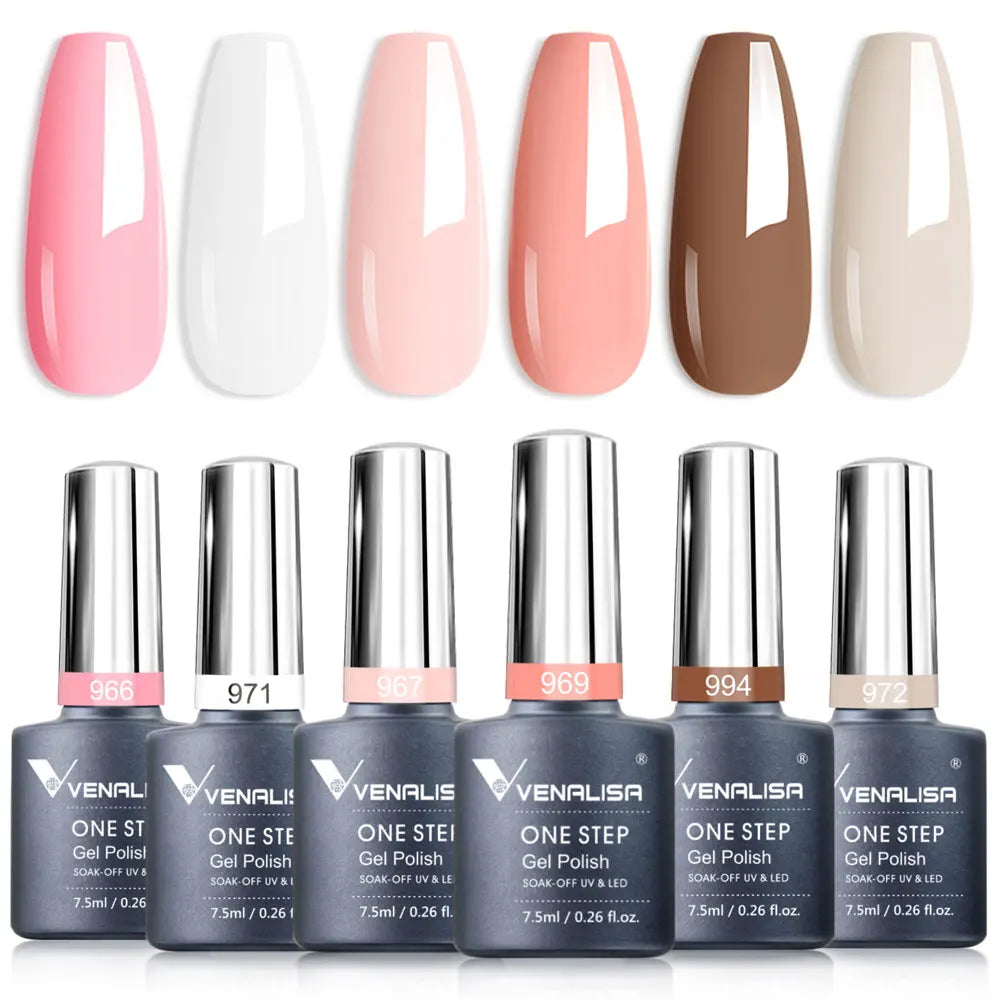 Venalisa Gel Nail Polish 6-Piece Kit - Red & Nude French Manicure Starter Set