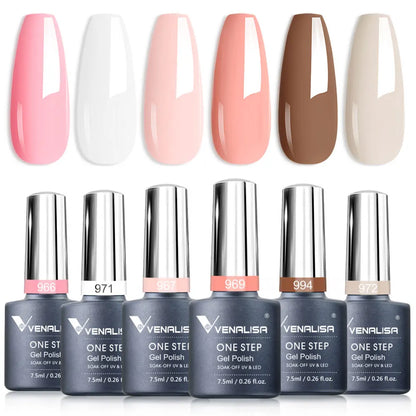 Venalisa Gel Nail Polish 6-Piece Kit - Red & Nude French Manicure Starter Set