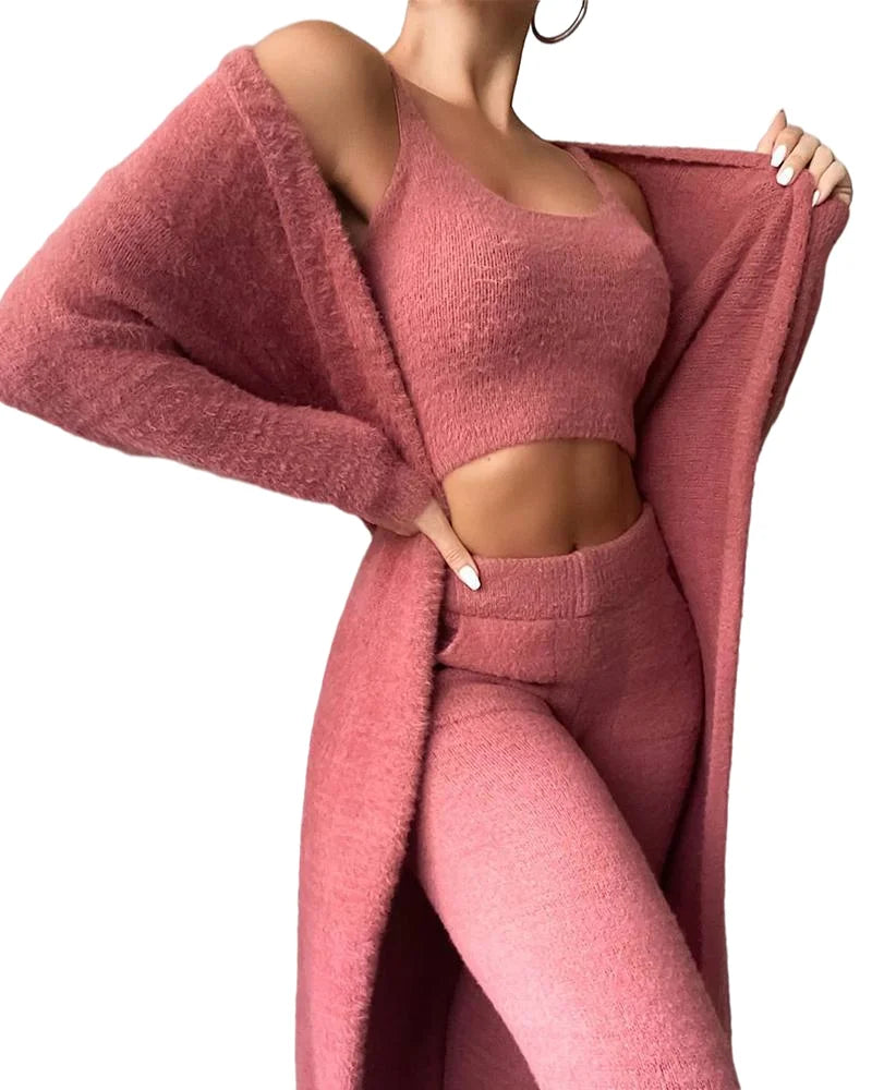 Fuzzy Fleece Set with Robe - 3-Piece Cozy Lounge Wear