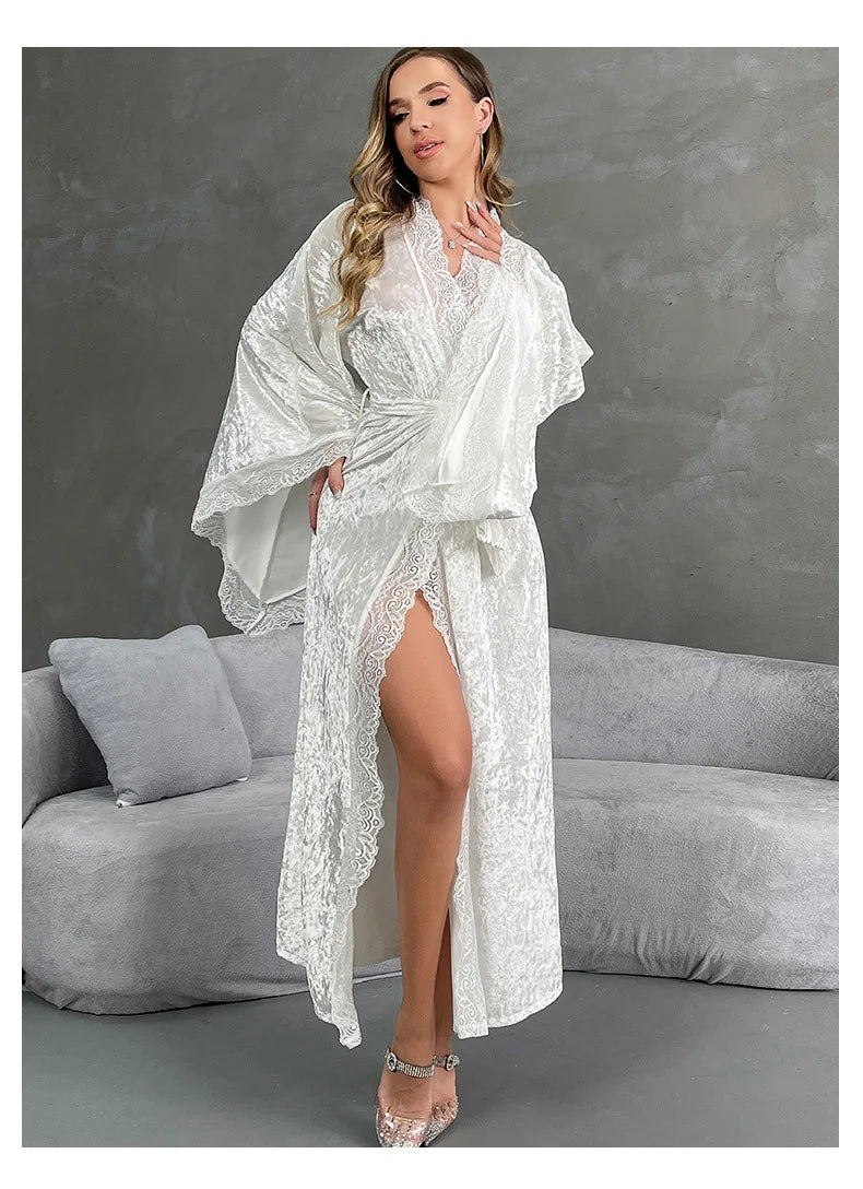Velvet Bridal Robe - Long Sleeve Soft Bathrobe with Belt