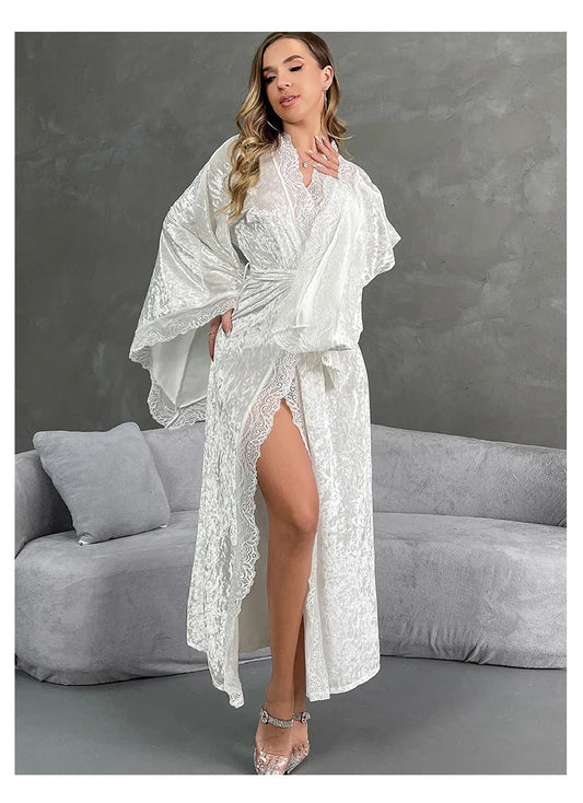 Velvet Bridal Robe - Long Sleeve Soft Bathrobe with Belt