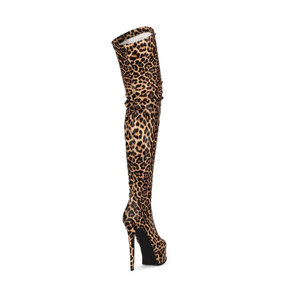 Cheetah Print Thigh High Boots - Platform High Heel Over-the-Knee Boots