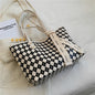 Large Plaid Designer Shoulder Handbag with Ribbon Detail