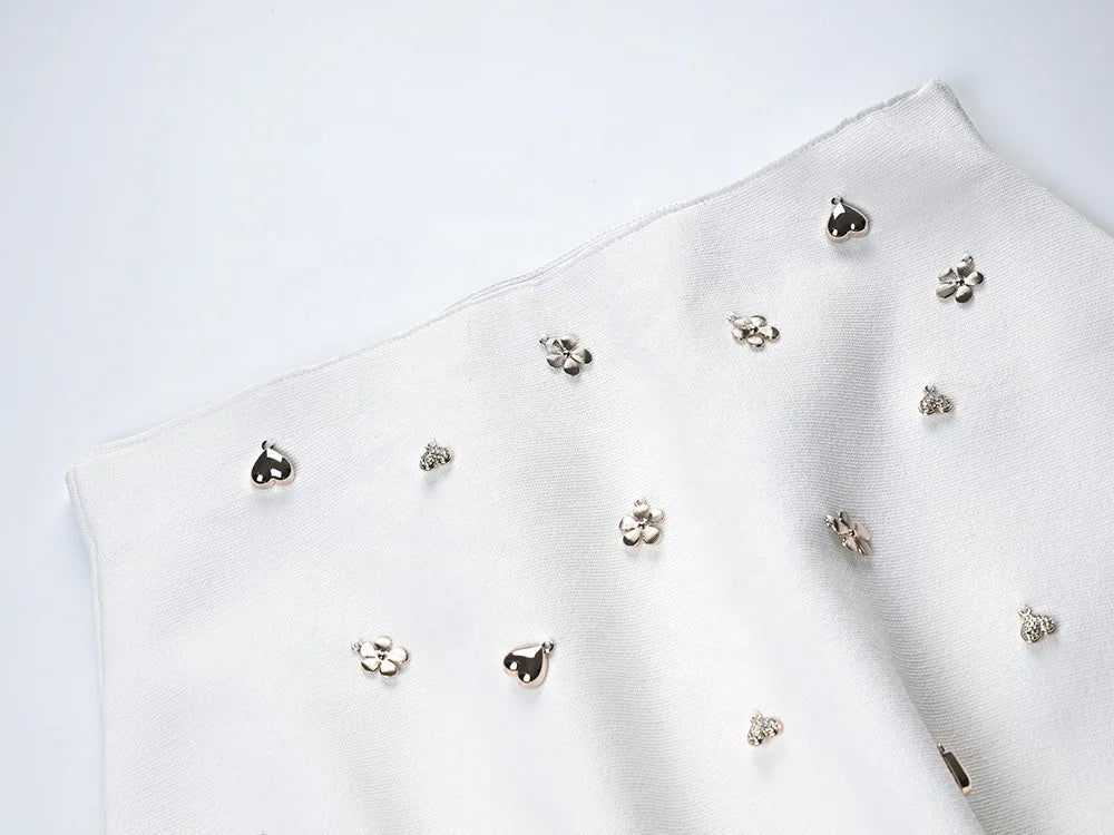 Two Piece Embellished Vest & Lotus Leaf Mini Skirt Set