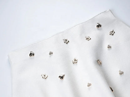 Two Piece Embellished Vest & Lotus Leaf Mini Skirt Set