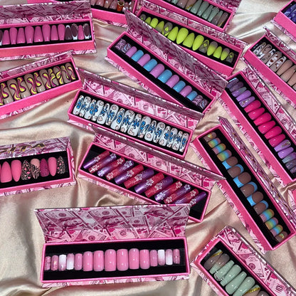 Handmade Pink Gel Press-On Nails - Custom Decoration Design (Wholesale Available)