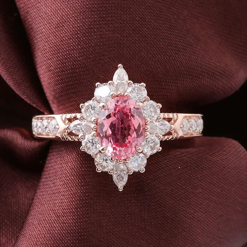 Lab-Grown Pink Diamond Ring - 1.5ct Oval Padparadscha 10K Gold