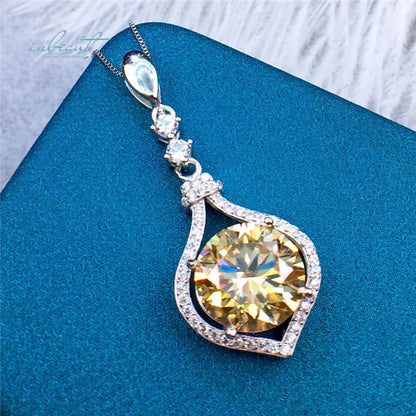 Yellow Moissanite Pendant Necklace - 5-6 Carat Brilliant Cut in 925 Sterling Silver