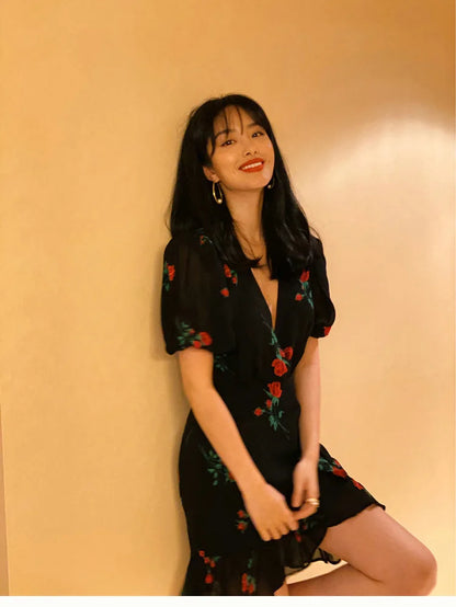 Floral French Retro Dress - Casual Chiffon Summer Dress