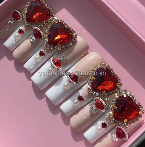 French White Butterfly Press-On Nails - Medium Length ABS Acrylic Artificial Nails