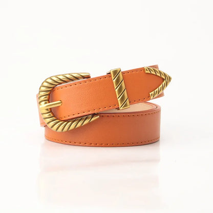 Women's Vintage PU Leather Belt - Alloy Buckle Design