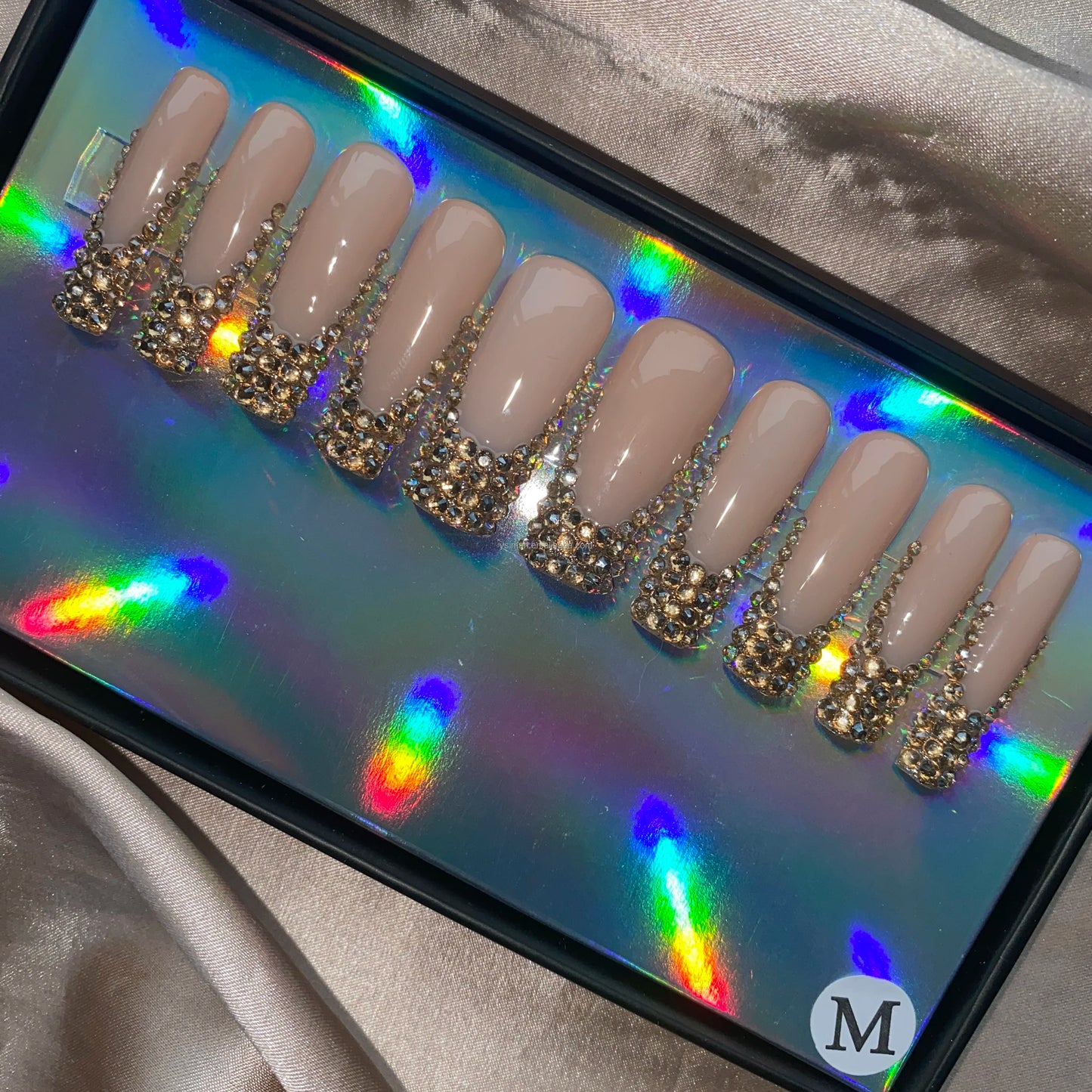 XL Glittery Rhinestone Press-On Nails - 50mm Long Full Cover Artificial Nails