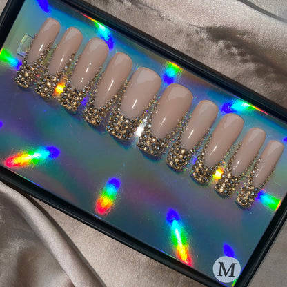 XL Glittery Rhinestone Press-On Nails - 50mm Long Full Cover Artificial Nails