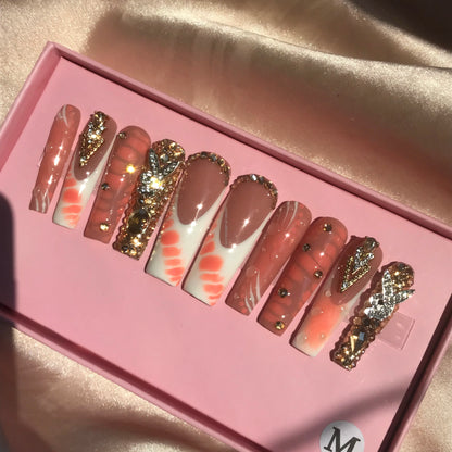 Long Square Glitter Rhinestone Press On Acrylic Nails