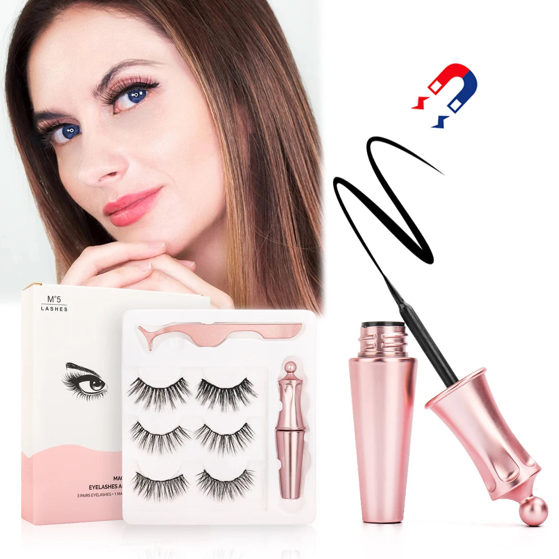 3D Magnetic Eyelashes Kit - Reusable False Lashes with Magnetic Eyeliner