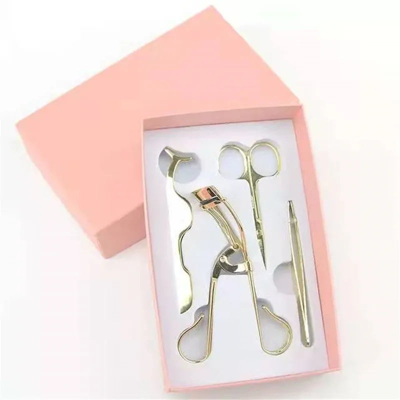 Rose Gold Eyelash Curler & Makeup Tools Set - 4-Piece Beauty Essentials Kit