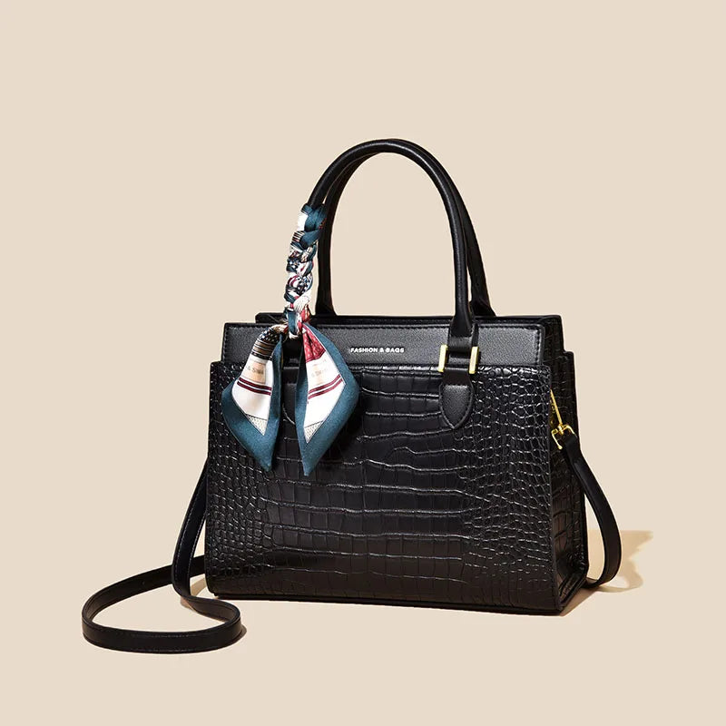 Women's Crocodile Embossed Crossbody Bag - Large Capacity Fashion Shoulder Handbag