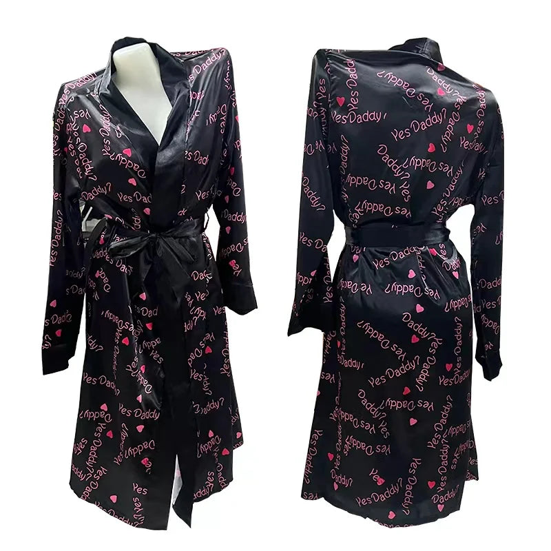Luxury Money Print Satin Bathrobe & Sash