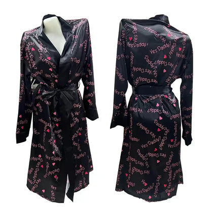 Luxury Money Print Satin Bathrobe & Sash