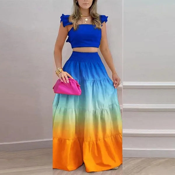 Sexy Strap Crop Top & Mid-Waist Skirt