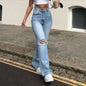 High Waist Flare Jeans - Ripped Denim Flared Pants