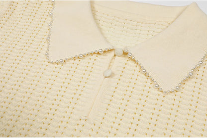 Two Piece Knit Beaded Set - Short Sleeve Top & Skirt