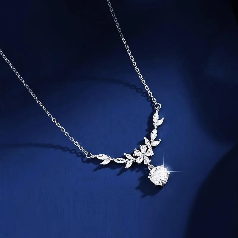 925 Sterling Silver Wheat Ear Necklace with Moissanite - Floral Pendant