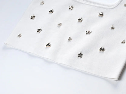 Two Piece Embellished Vest & Lotus Leaf Mini Skirt Set