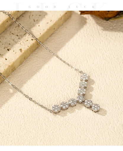 925 Sterling Silver Y-Necklace - Diamond Flower Pendant