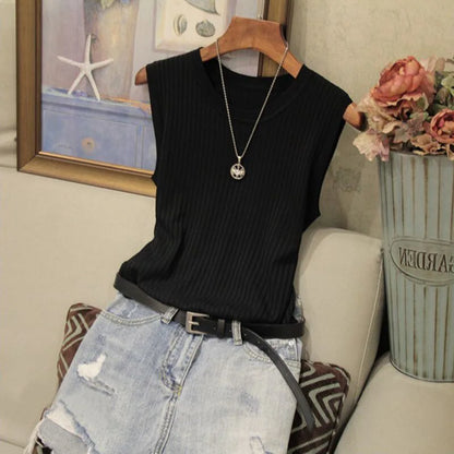 Sleeveless Button Knit Vest Slim Fit Tank Top