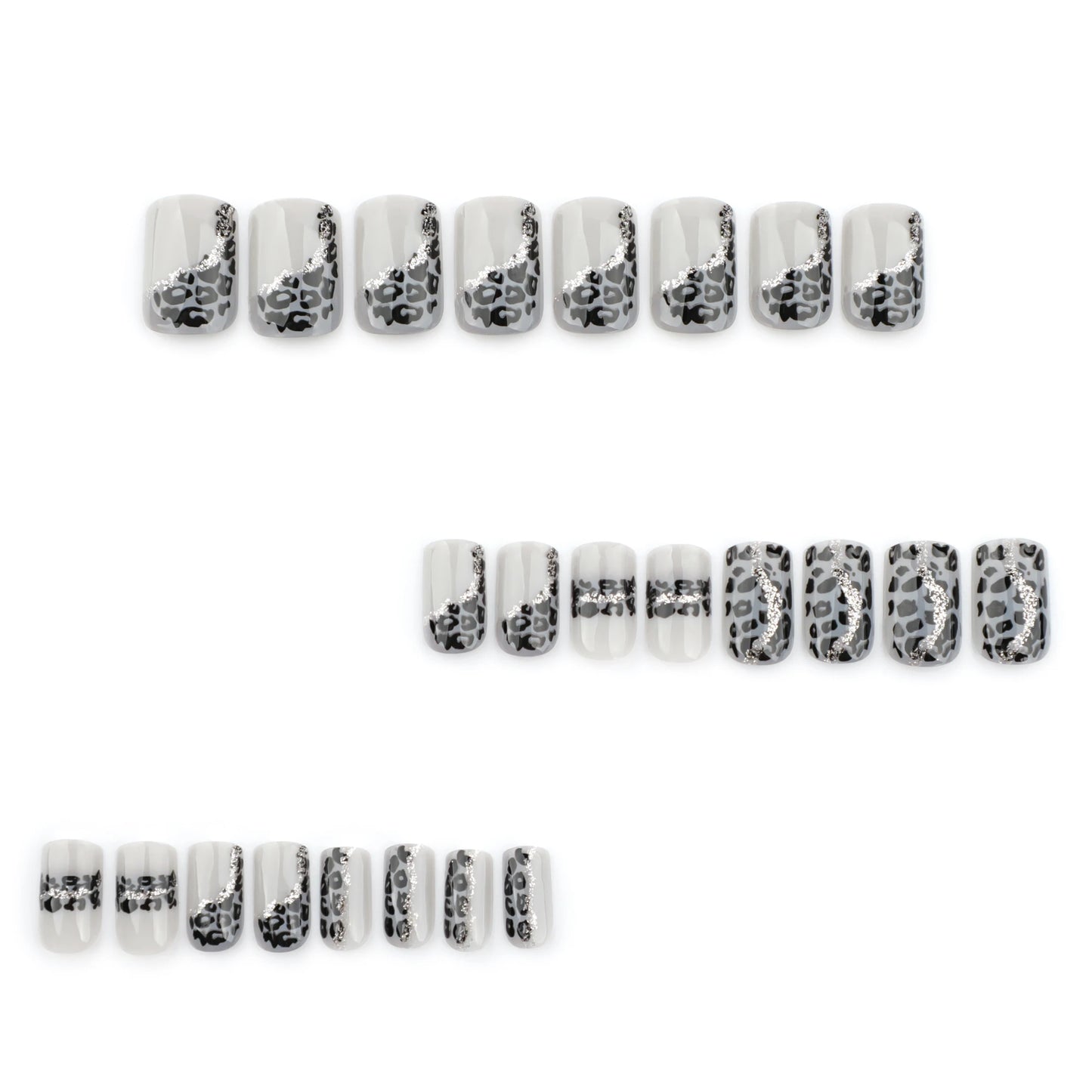 Gray Leopard Print Press-On Nails - Short Square Acrylic (24 Pieces)