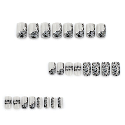 Gray Leopard Print Press-On Nails - Short Square Acrylic (24 Pieces)