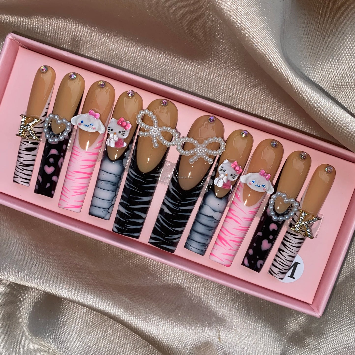 Long Square Glitter Rhinestone Press On Acrylic Nails