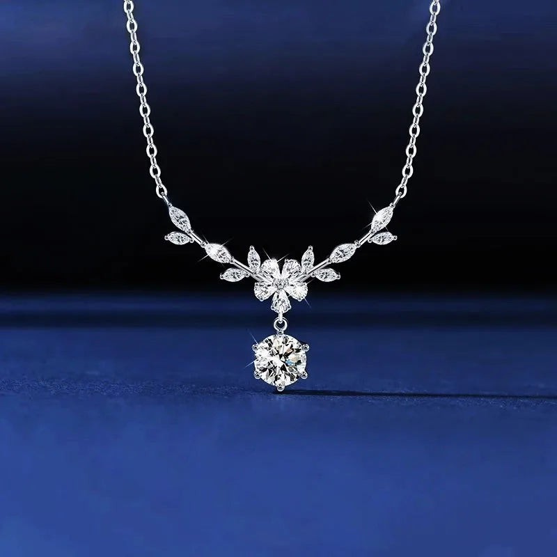 925 Sterling Silver Wheat Ear Necklace with Moissanite - Floral Pendant