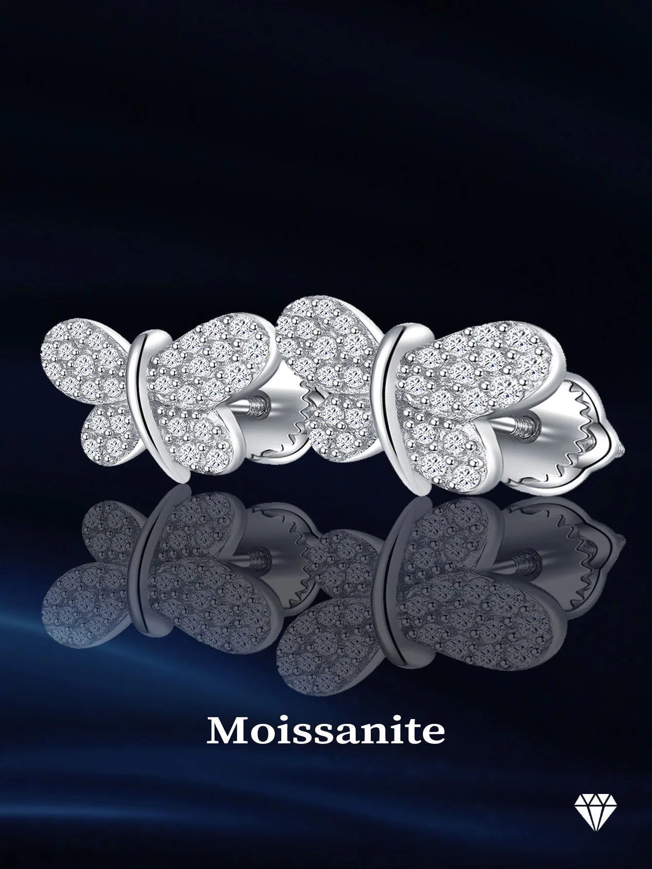 Butterfly Moissanite Stud Earrings - Gold Plated Engagement & Bridal Jewelry