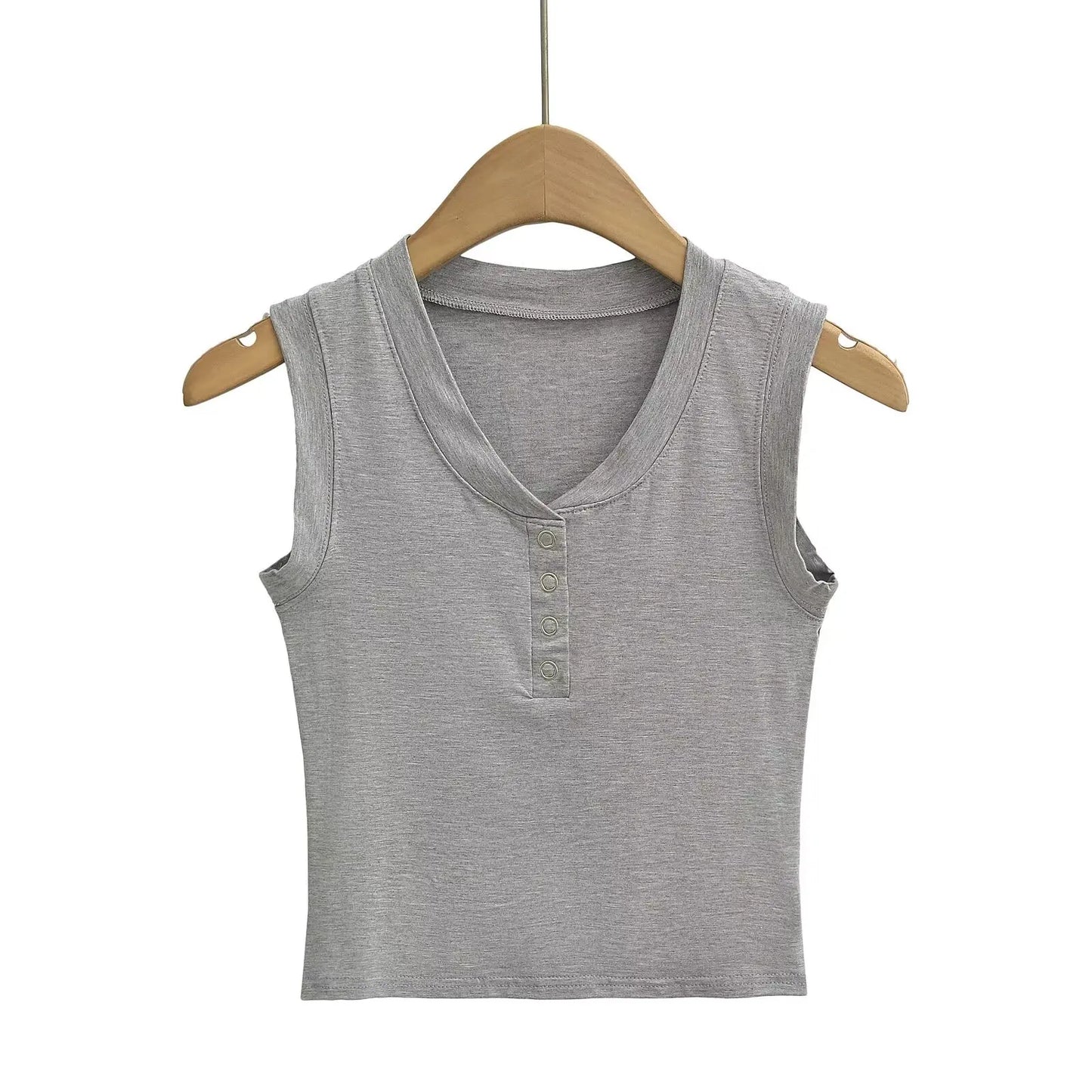 Sleeveless Button T-Shirt - Retro Slim Fit Casual Top