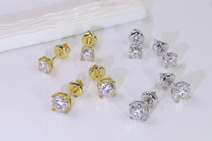Moissanite Stud Earrings - 925 Sterling Silver Screw Back (0.5ct-2ct)