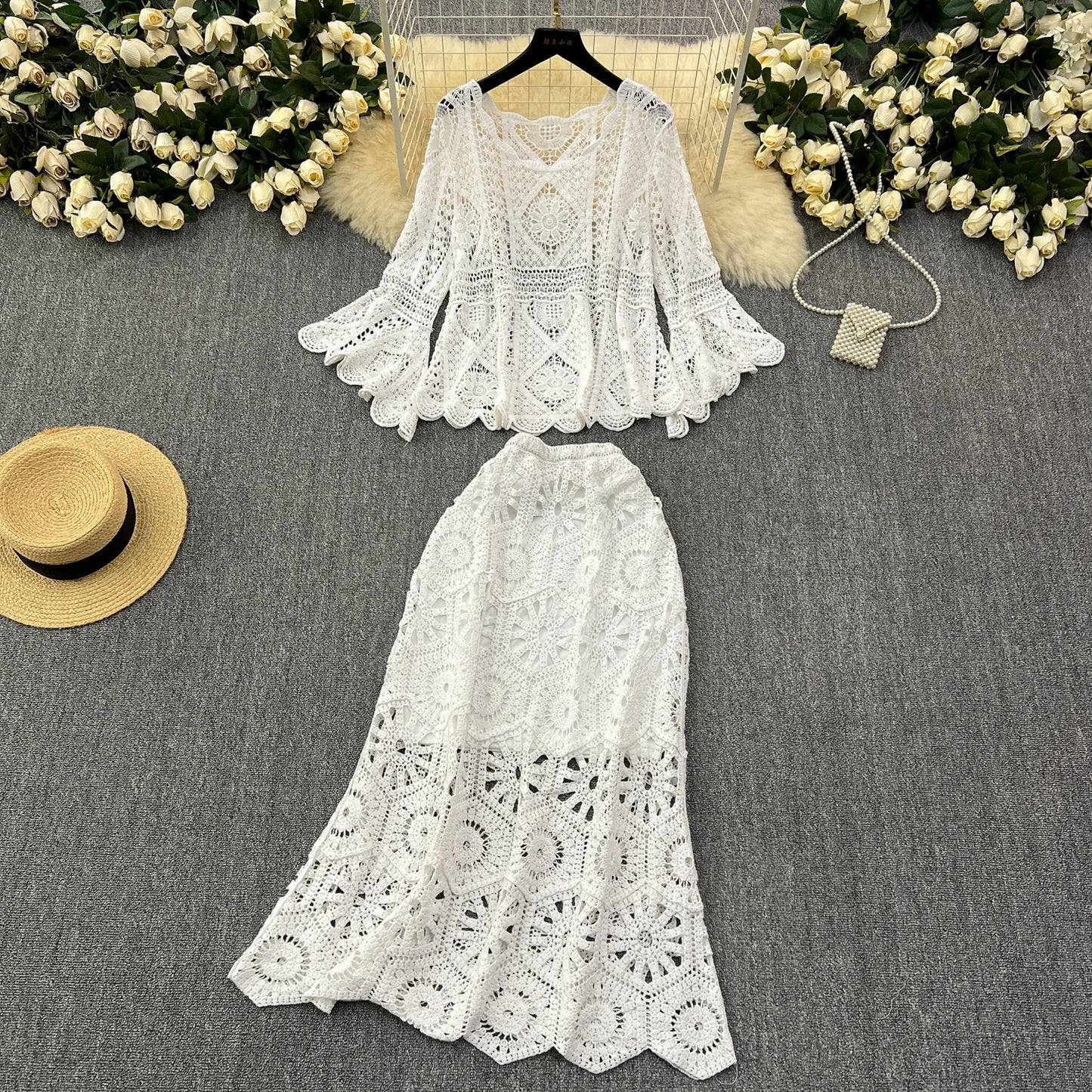 Loose Knit Top & High-Waist Fishtail Skirt