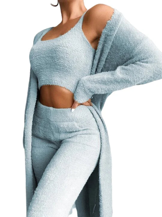 Fuzzy Fleece Set with Robe - 3-Piece Cozy Lounge Wear