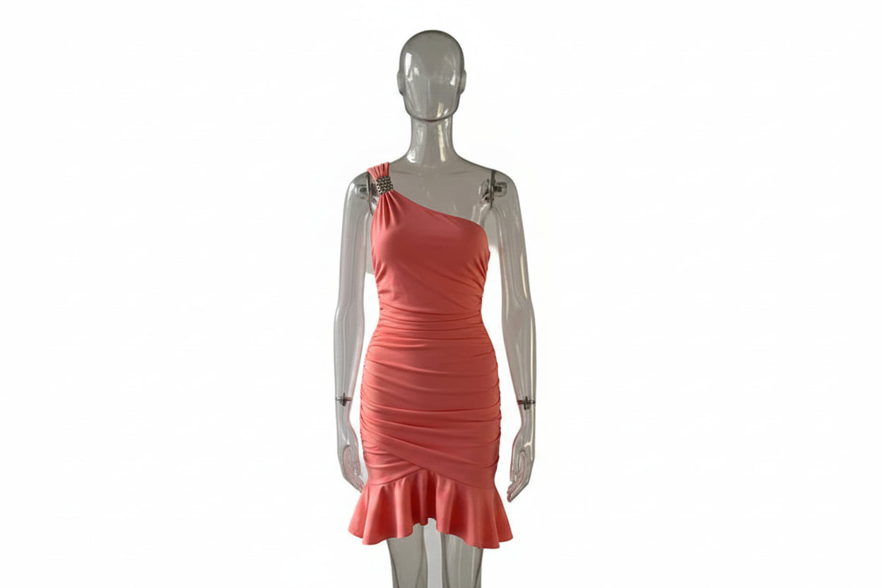 One-Shoulder Knotted Dress - Sleeveless Knee-Length Cocktail Dress