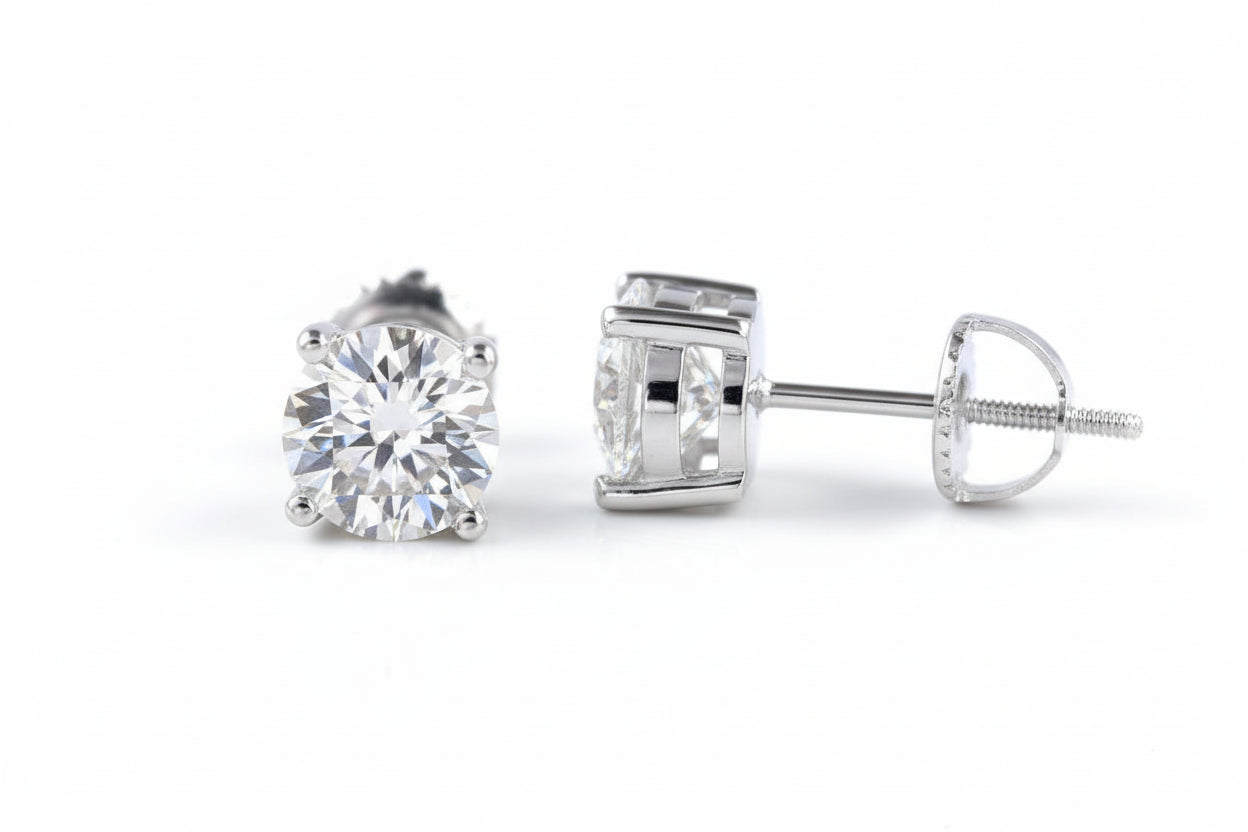 Moissanite Stud Earrings - 925 Sterling Silver Screw Back (0.5ct-2ct)